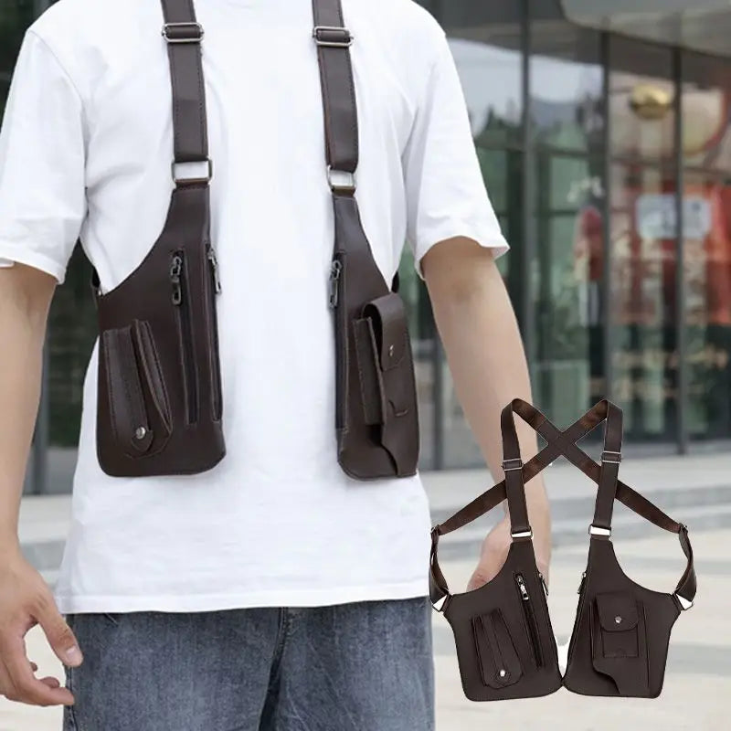 Sac à bandoulière en cuir médiéval anti-vol pour hommes - Poche de téléphone style viking 0