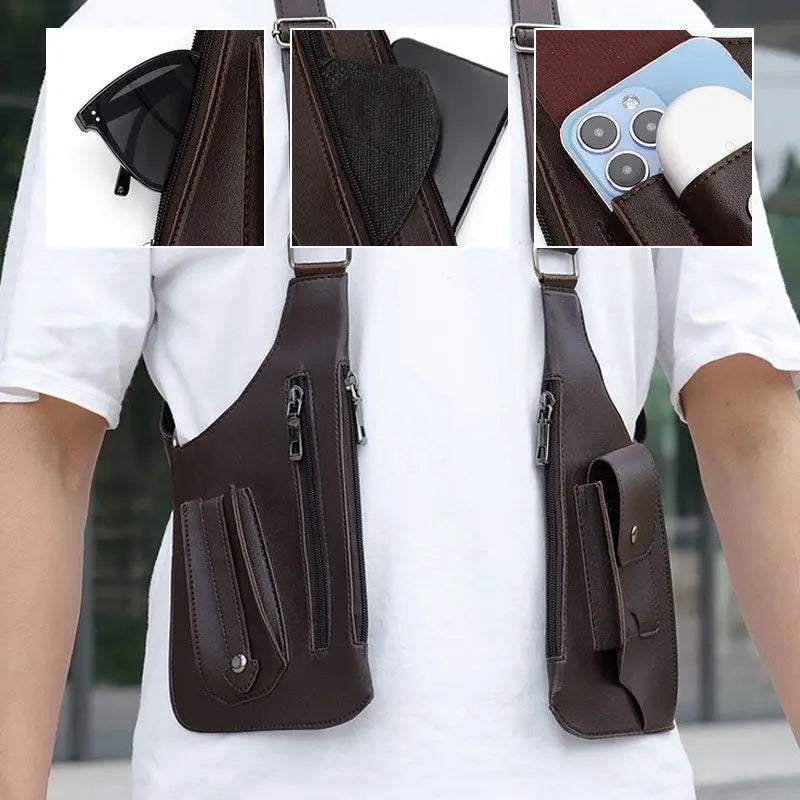 Sac à bandoulière en cuir médiéval anti-vol pour hommes - Poche de téléphone style viking 1