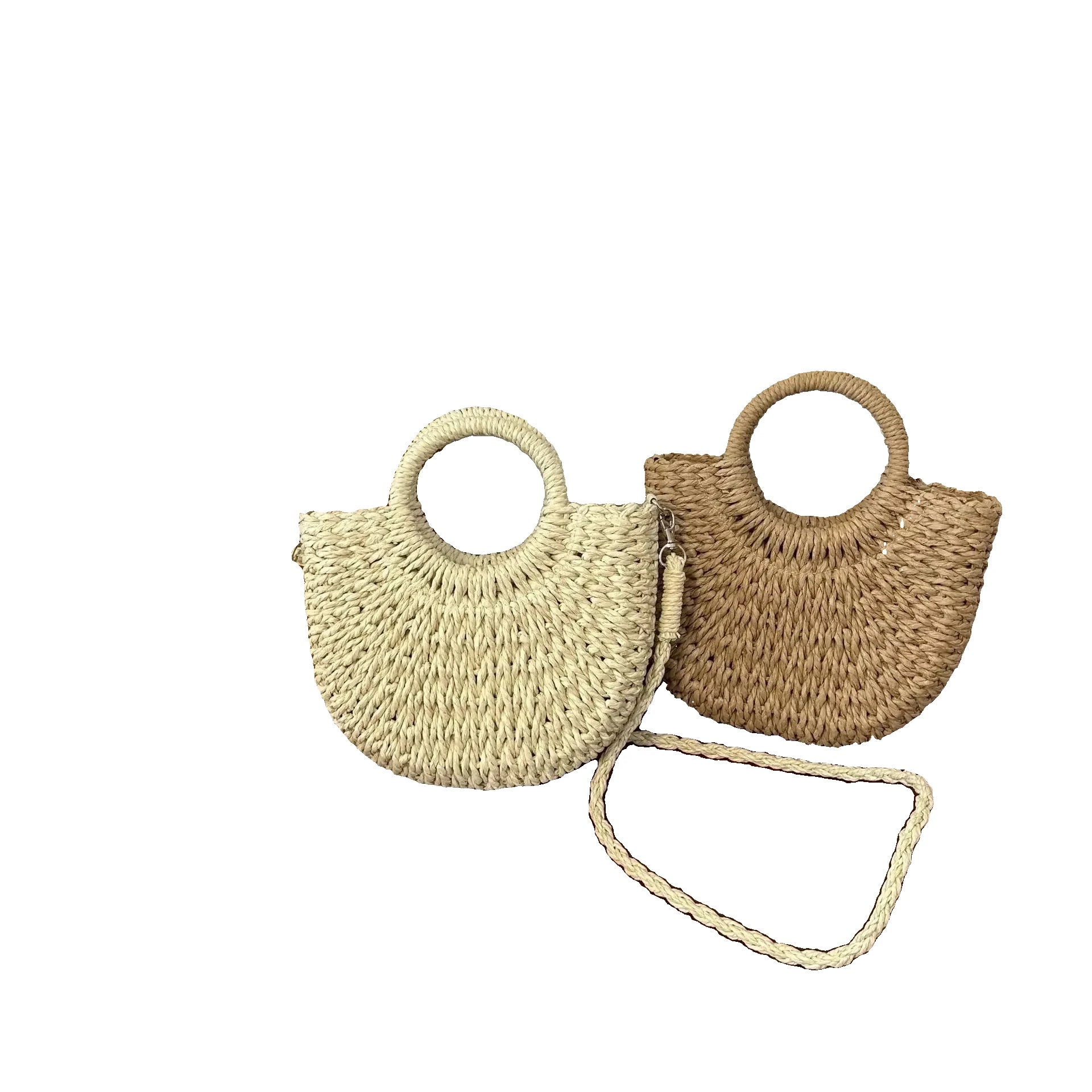 Sac de Plage Femme en Paille Tissé à la Main avec Doublure en Nylon et Poche Zippée 0