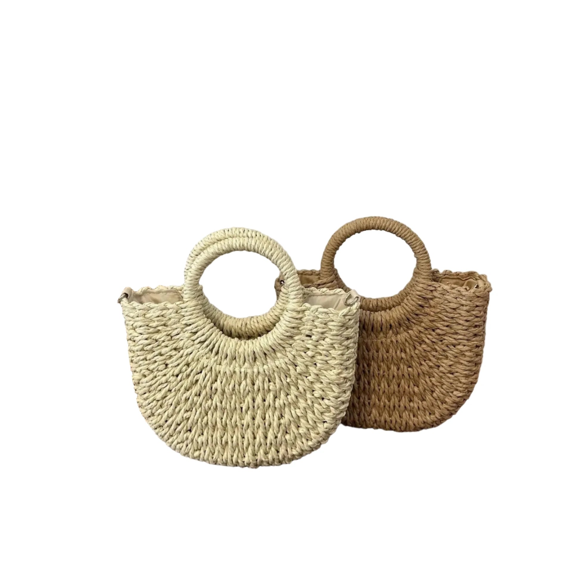 Sac de Plage Femme en Paille Tissé à la Main avec Doublure en Nylon et Poche Zippée 1