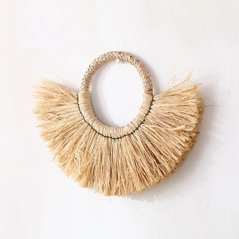 Variant image for Décoration Murale Bohème en Raffia Naturel Fait Main – 30x30 cm, Accents Muraux Scandinaves pour Salon et Chambre-4