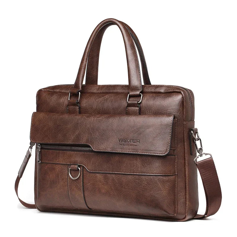 Sac Business Homme en PU Cuir 14 - Élégance Rétro, Compartiment Ordinateur, Bandoulière Réglable, Pratique et Durable