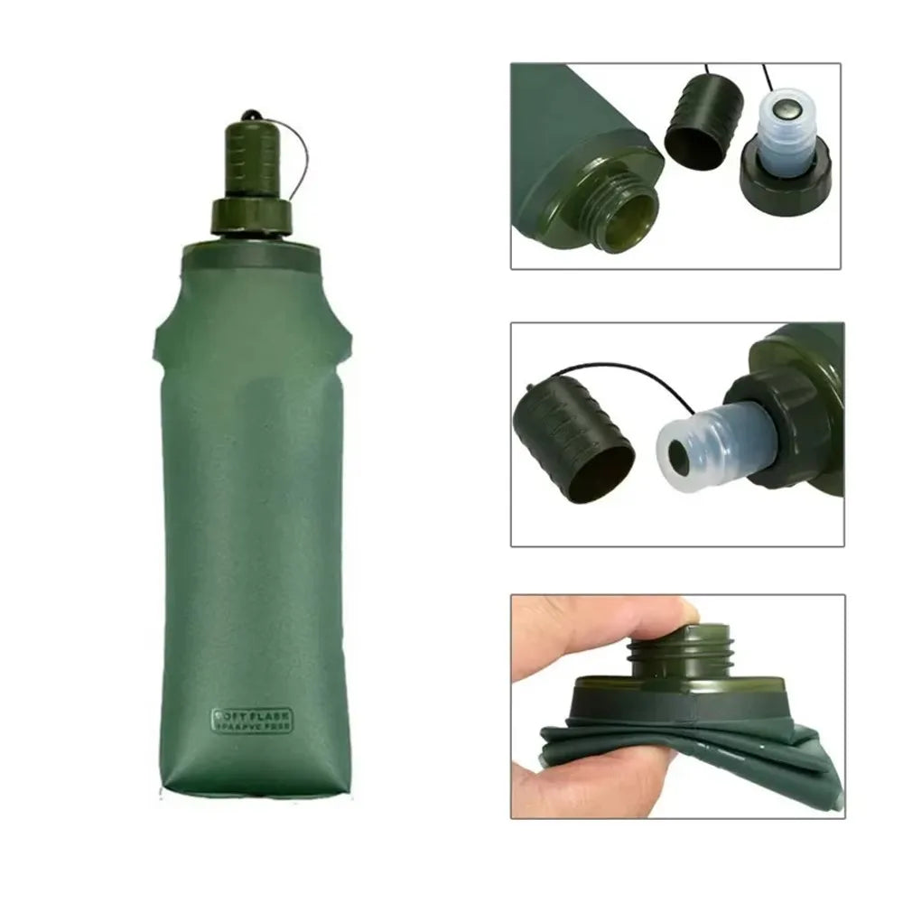Bouteille d'Eau Pliable Réutilisable pour Marathon – Capacité 250 ml et 500 ml, Design Léger et Pratique, Couleurs Bleu et Vert