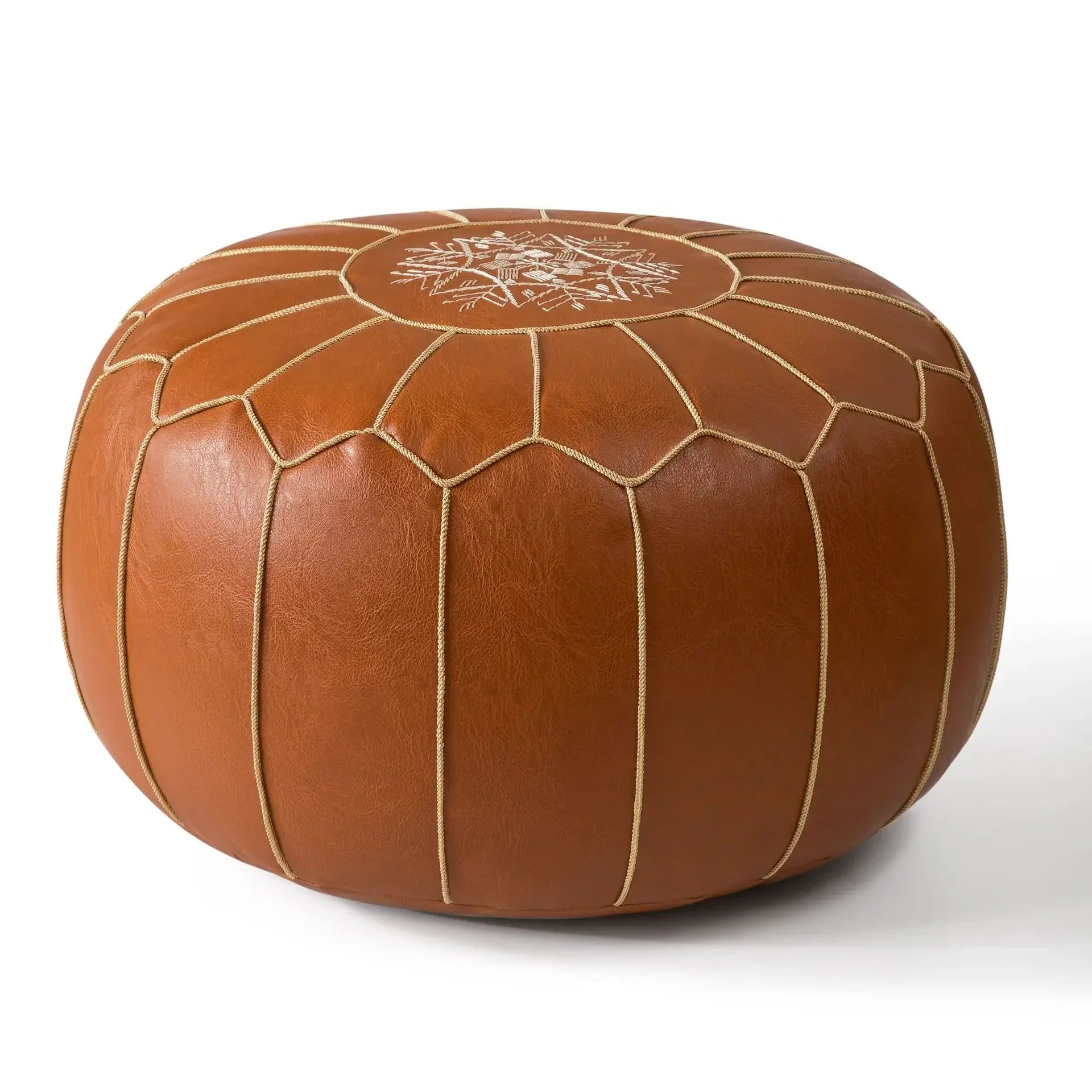 Housse de Pouf Rond en Cuir PU – Écologique et Boho Chic, Personnalisable, Ø 50 cm