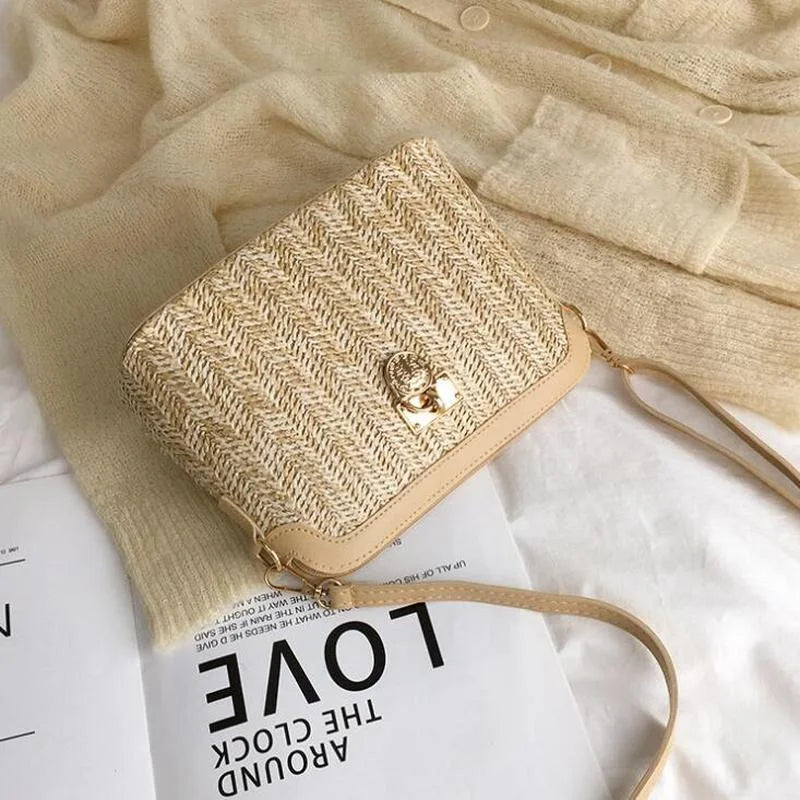 Sac à Bandoulière en Paille Tressée Femme – Sac de Plage Bohème Léger et Élégant avec Bandoulière Réglable