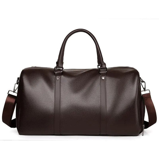 Sac de Voyage en Cuir Noir pour Homme – Grande Capacité 50L avec Compartiments Pratiques et Poche Étanche