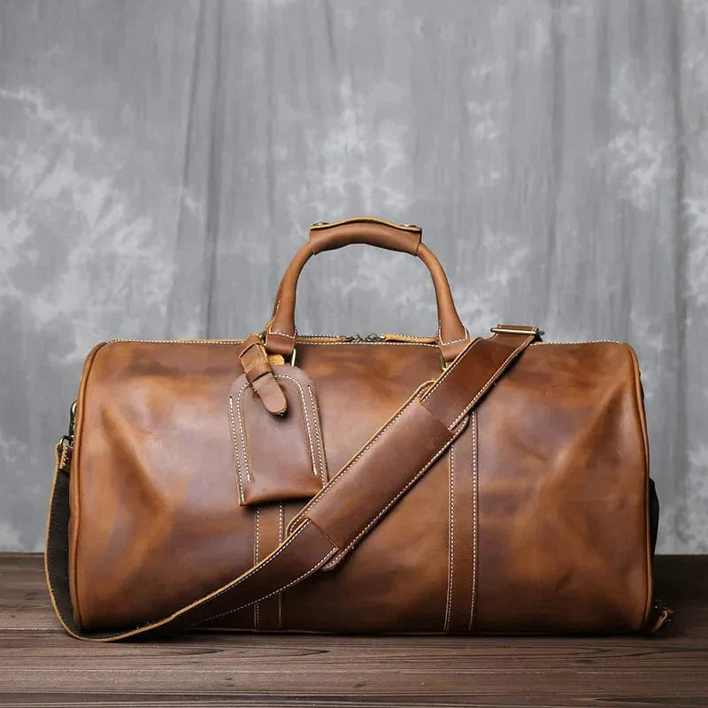 Sac de Voyage en Cuir Vachette Pleine Fleur pour Homme – Vintage, Résistant, 50x23x26 cm, Bandoulière Ajustable