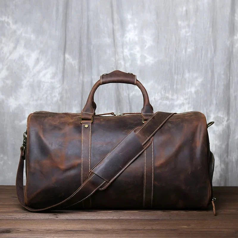 Sac de Voyage en Cuir Vachette Pleine Fleur pour Homme – Vintage, Résistant, 50x23x26 cm, Bandoulière Ajustable